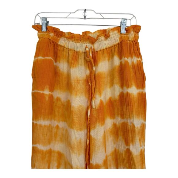 Coniglio Palm Beach Pants Orange Hand Tie Dye One Size Tapered Legs Drawstring - Picture 2 of 9